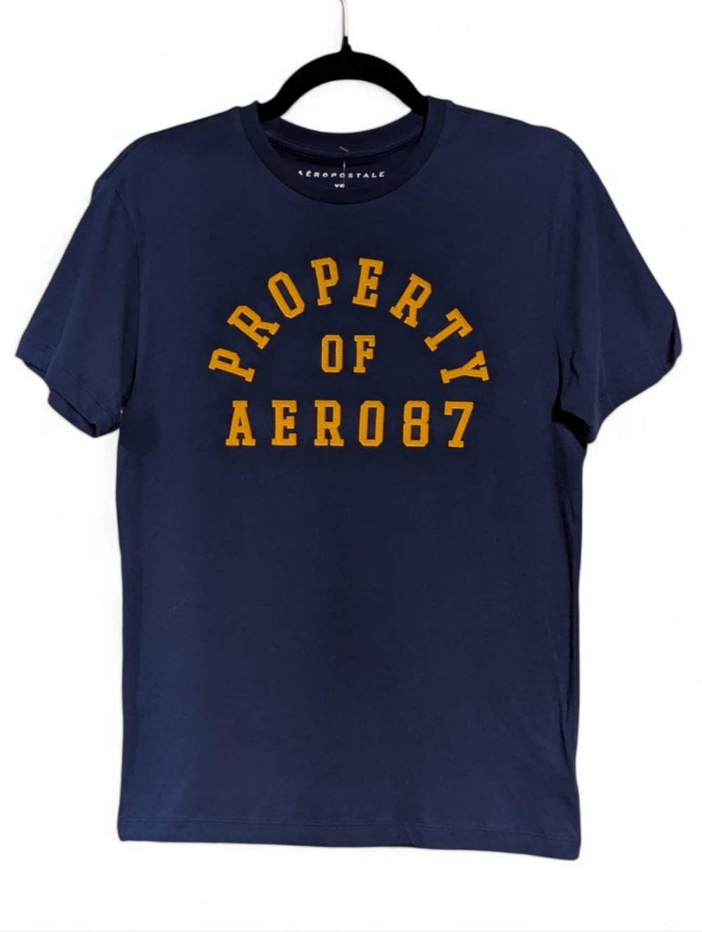 ​👕 NWT Aeropostale "Property of Aero 87" Graphic Tee Gold And Navy Size XS 👕